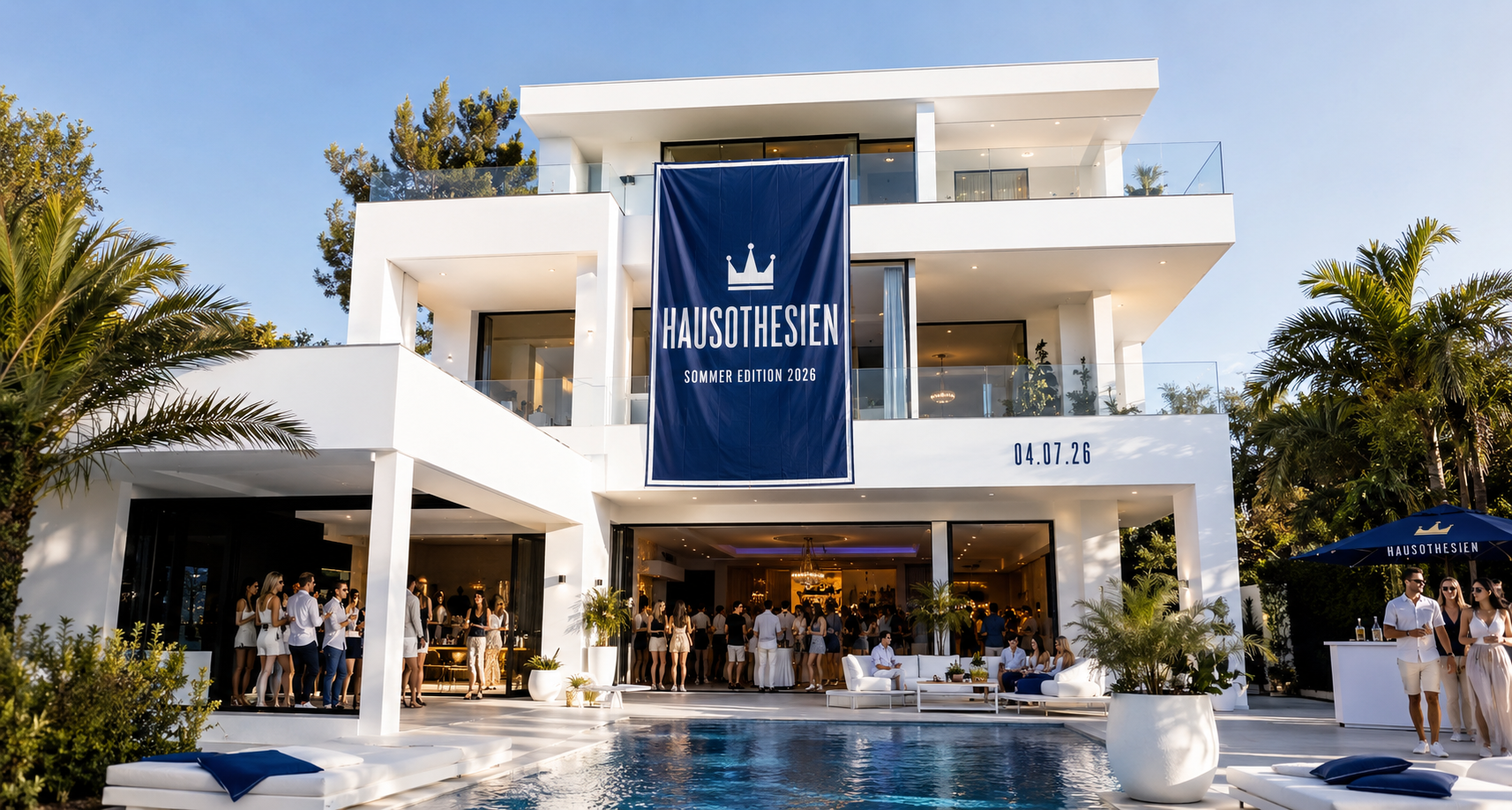 Modernes Haus mit Sommerparty